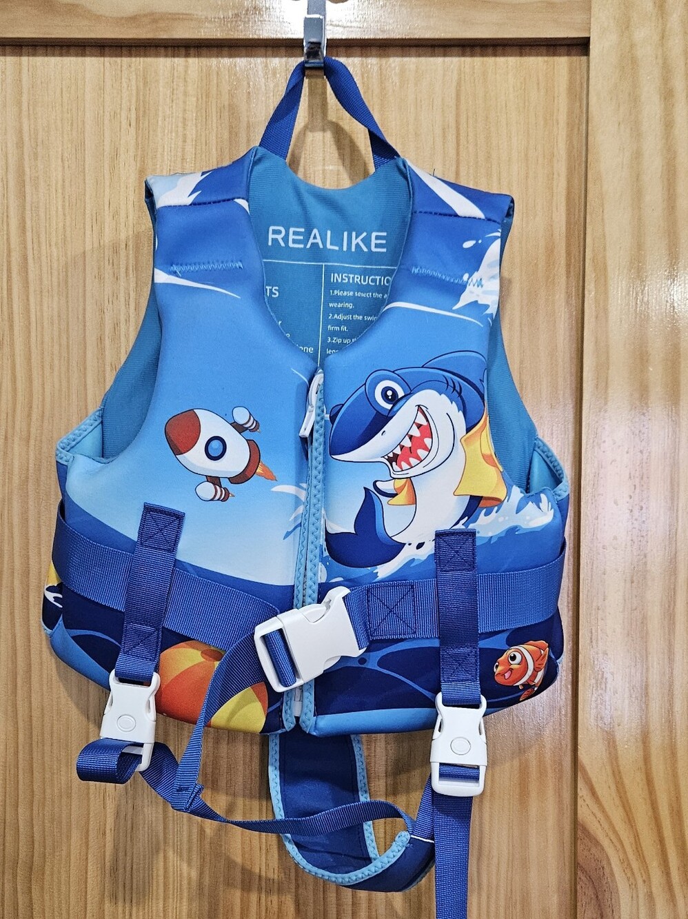 Realike Blue Shark Swim Vest with Safety Buckles, Size: Small